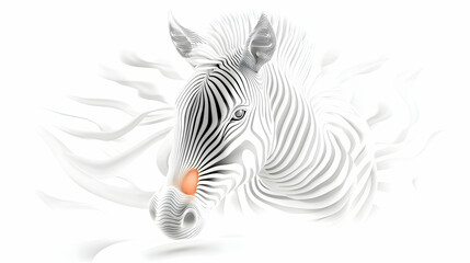 Artistic Zebra Portrait, White Background, Abstract Style,  Print Design