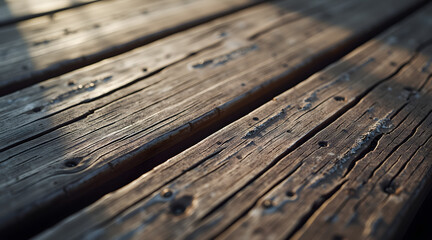 Fototapeta premium High-definition macro shot of weathered, textured wood featuring intricate grain details illuminated by natural diffused lighting