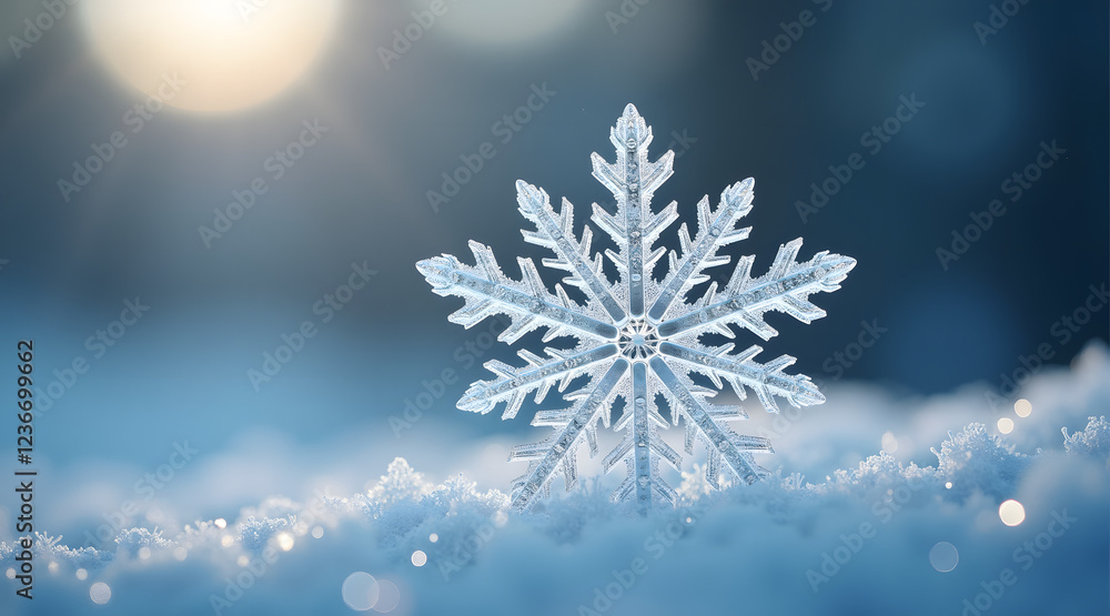 Aufkleber an extreme macro image showcasing the intricate structure of a single snowflake with crystalline det