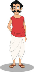 A indian village man front three quarter cartoon character design