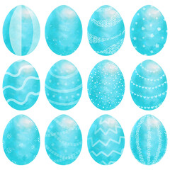 Different sea wave color set of easter eggs, isolated on white background