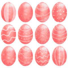 Different red set of easter eggs, isolated on white background