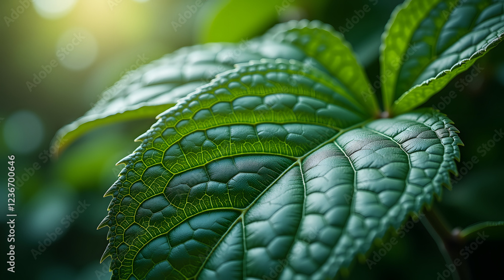 Poster intricate leaf vein structure highlighted with natural textures, showcasing crisp detail against a s