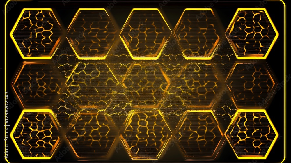 Poster golden hexagonal grid abstract digital design