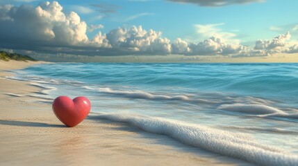 Fototapeta premium Heart-shaped object floating on smooth ocean waves under cloudy sky
