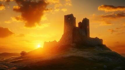 Fototapeta premium Majestic Sunset over Ancient Castle Ruins
