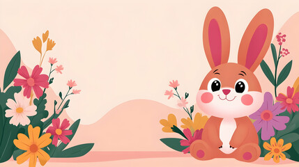 Obraz premium Cute bunny sitting amidst blooming flowers in a spring meadow, perfect for Easter cards or children's books