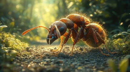Fototapeta premium A Detailed Close Up Of A Red Ant In A Forest