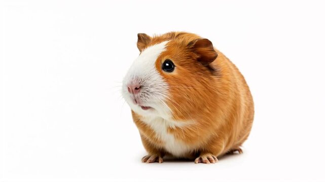 Adorable Red and White Guinea Pig Posing Against White Background Studio Shot