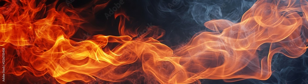 Poster fiery inferno: abstract image of intense flames and swirling smoke, creating a dynamic and powerful 