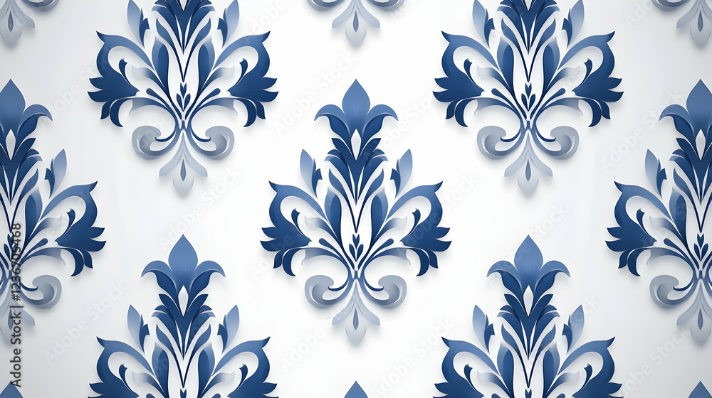 Poster elegant blue damask seamless pattern background for design projects