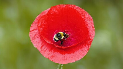 Bumblebee on a Red Poppy Flower