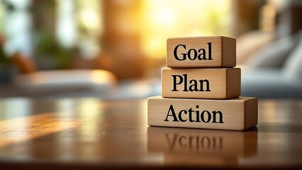 Wooden blocks with words 'Goal Plan Action'.