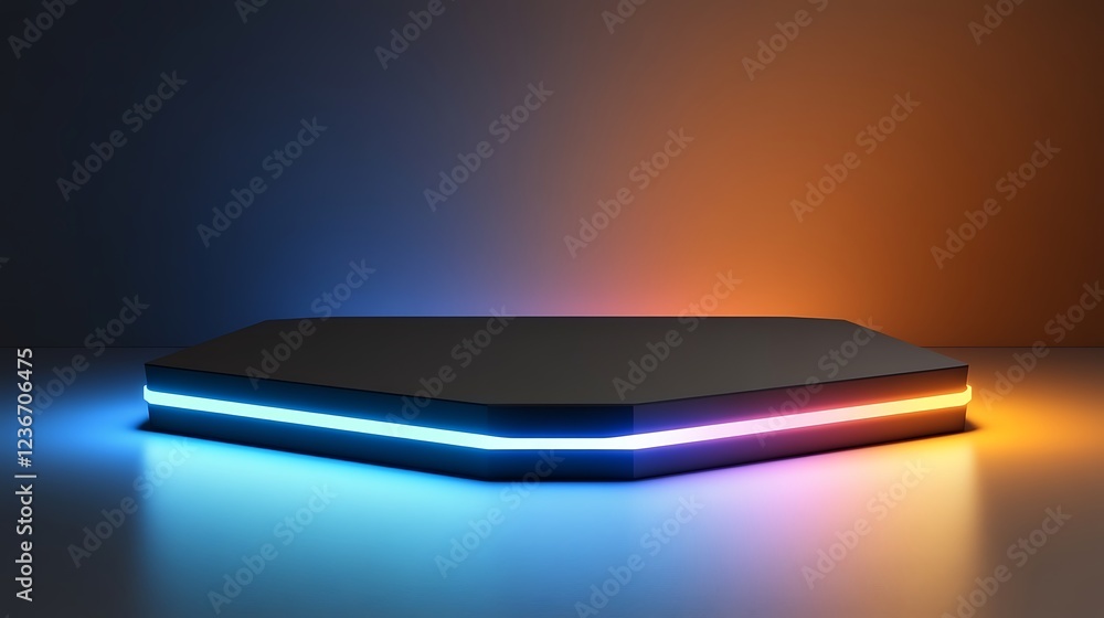 Poster illuminated hexagonal platform with neon lights