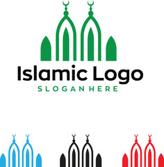mosque islamic islam eid namaz roja logo with editable vector file