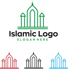 mosque islamic islam eid namaz roja logo with editable vector file