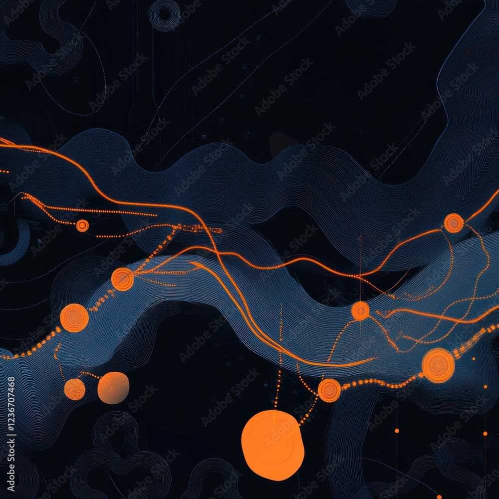 Poster abstract flowing data network; dark background, digital art; website banner