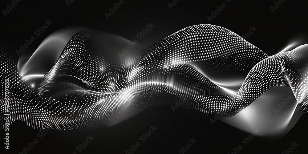 Poster abstract black and white wave with glowing particle effect digital art background