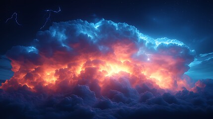 Fiery, electric storm clouds at night.