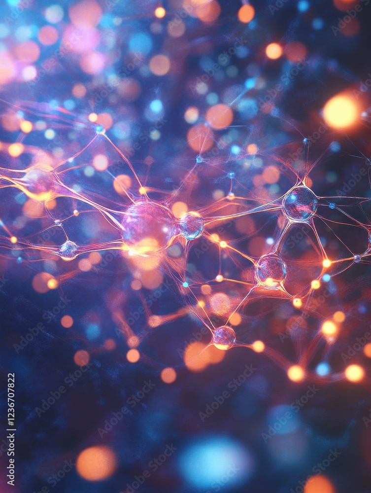 Poster neural network 3d illustration. big data and cybersecurity. data stream. global database and artific