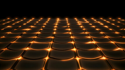 Obraz premium Glowing orange tiles floor, dark background, futuristic design, website banner