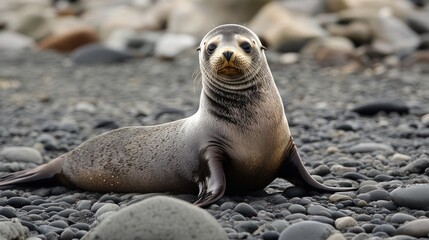 Young Antarctic Fur Seal on Rocky Beach