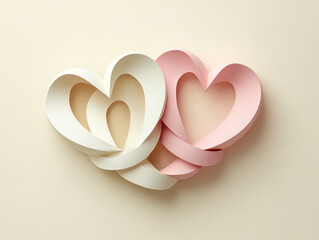 A clean minimalist flat design illustration of two intertwined hearts