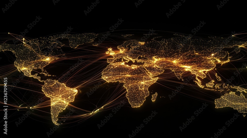 Poster stunning digital network visualization showcasing global connectivity and data transfer with illumin