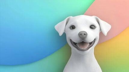 Obraz premium Happy white dog portrait, pastel background, digital art, website banner