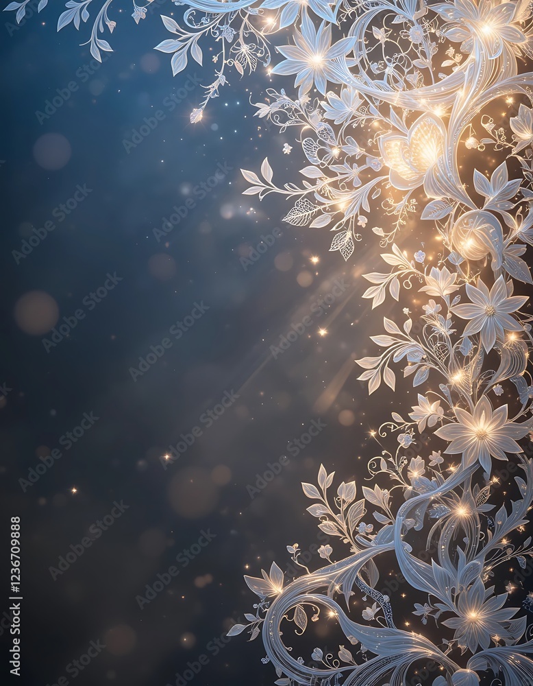 Poster glowing floral design with intricate branching patterns