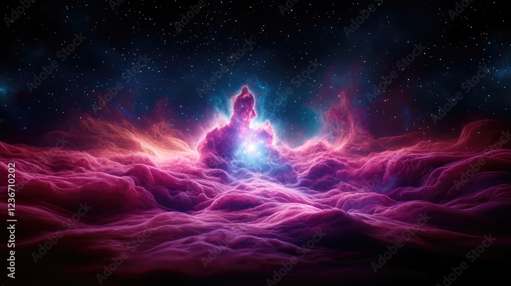 Poster exploring cosmic nebulae a celestial journey through colorful clouds in deep space