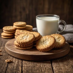 A delicious pairing of crunchy wheat biscuits and a warm cup of tea, perfect for a cozy snack. A classic comfort food combination to enjoy with family and friends.