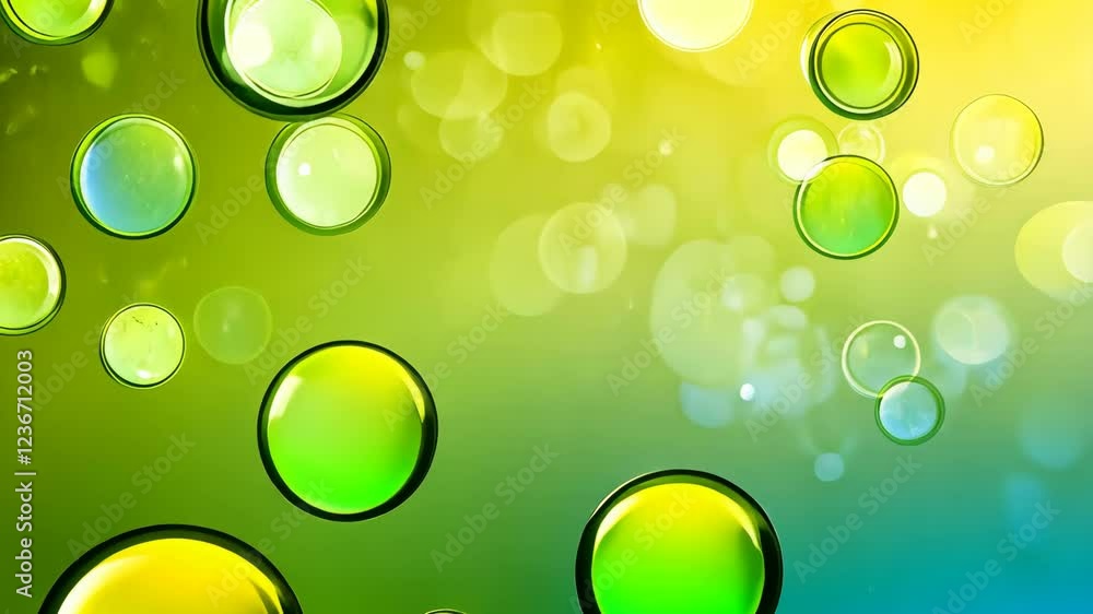Poster bright bubbles float against a gradient background of green and yellow, creating a lively atmosphere