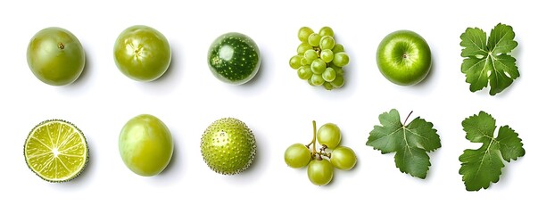 Bright top view of fresh green fruits and veggies for healthy living