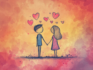 A simple line art of a couple holding hands, drawn with continuous thin black lines