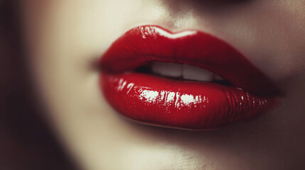 A woman's lips are painted red