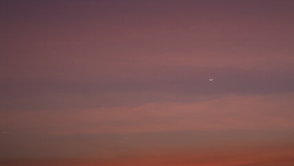 Sunset, Evening sky, Moon and star, Beautiful clouds at dusk over the city, Nature background, Beautiful dark sky and bright white stars, Colorful clouds in summer, Peaceful and beautiful sunset.