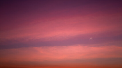 Sunset, Evening sky, Beautiful clouds at dusk over the city, Moon and star, Nature background, Beautiful dark sky and bright white stars, Colorful clouds in summer, Peaceful and beautiful sunset.