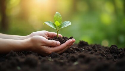 Nurturing New Life: Hands Gently Cradle a Sprout