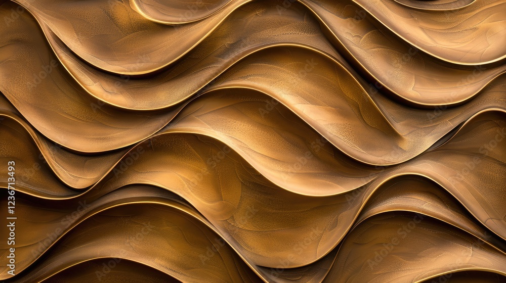 Poster dynamic wave patterns in golden textured wall art interior design space abstract visuals modern aest