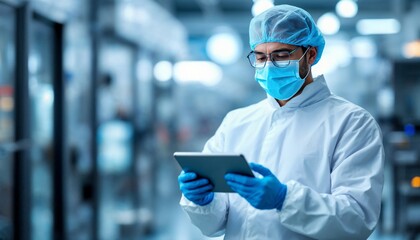 Factory Worker Using Tablet for Quality Control