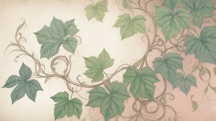 Elegant Ivy Leaves and Vines on a Vintage Textured Background  