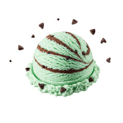 Mint Chocolate Chip Ice Cream Scoop Isolated on Transparent Background
