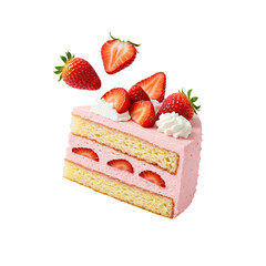 Strawberry slice cake. PNG - Transparent Background File.