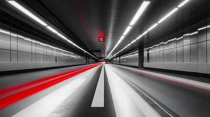 Obraz premium Red Light Trails In Modern City Tunnel