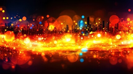 Fototapeta premium Vibrant City Nightscape With Glowing Lights and Warm Hues