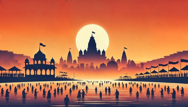 Maha kumbh mela prayagraj poster illustration.
