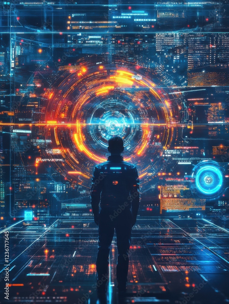 Poster digital data visualization cyber space graphic design futuristic environment tech perspective neon a