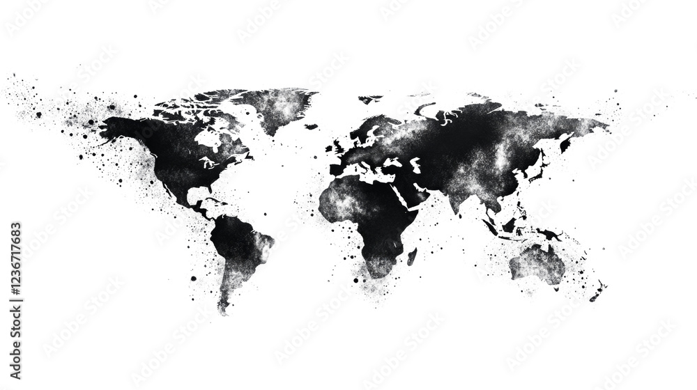 Poster An artistic representation of a world map using white frothy bubbles on a black background.