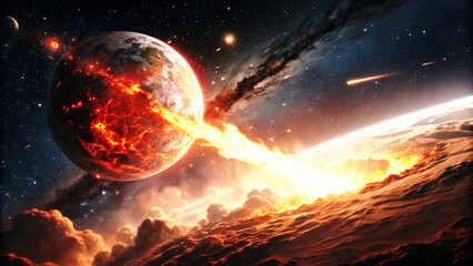 Dynamic Meteor Impact Explosive Fireball in Fiery Collision Ultra HD